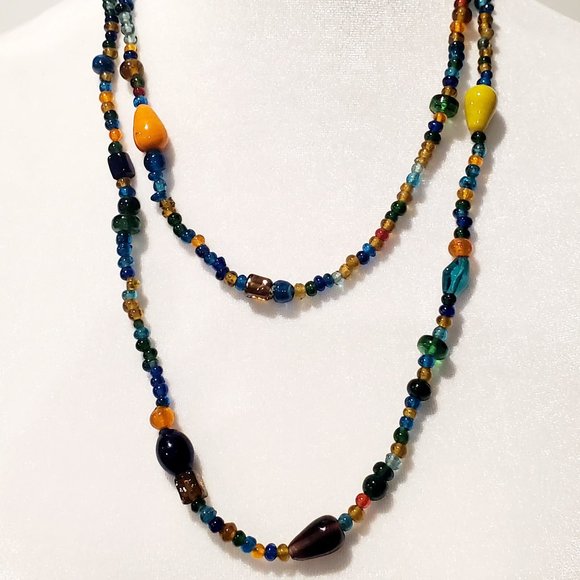 Long Beaded Necklace Wrap Around Boho Lagenlook MCM Style Beachy Resort Mixed - Picture 2 of 6